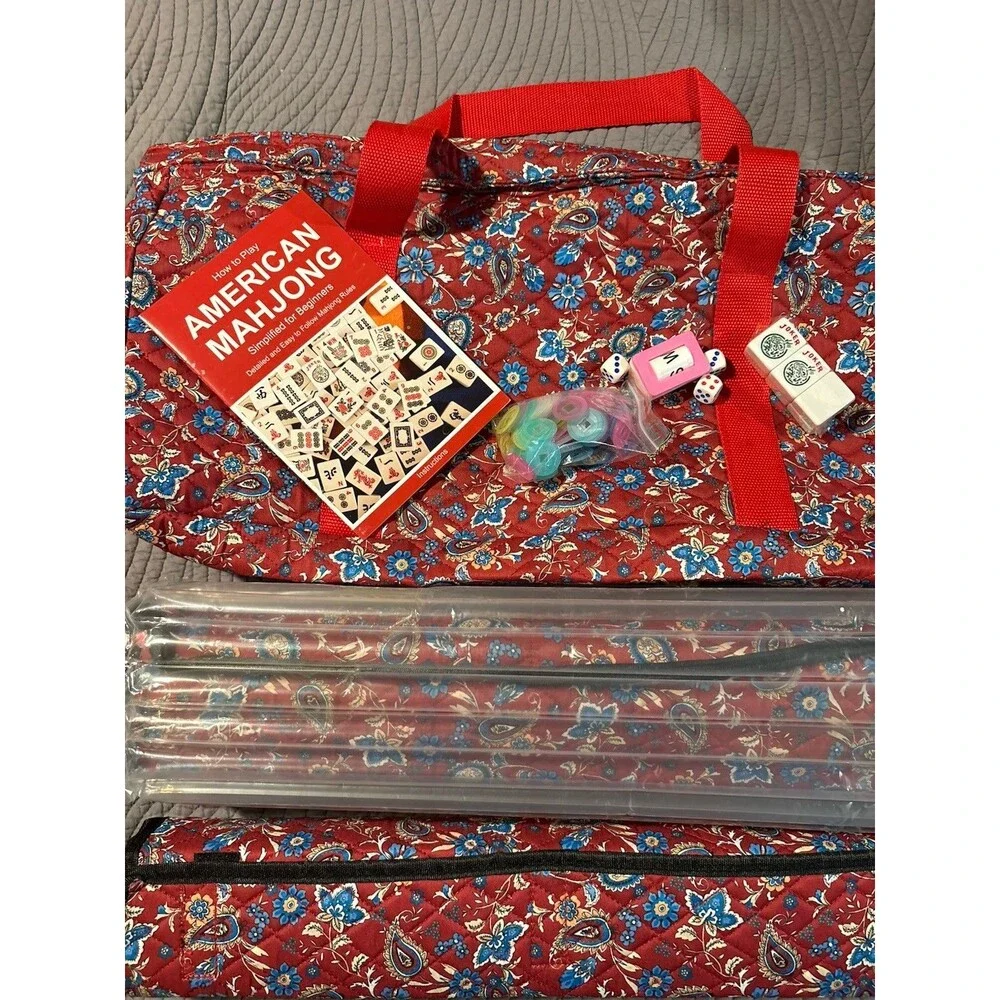 Mahjong Set 166 White Tiles 4 All-in One Racks Red Bag Jongyance American
